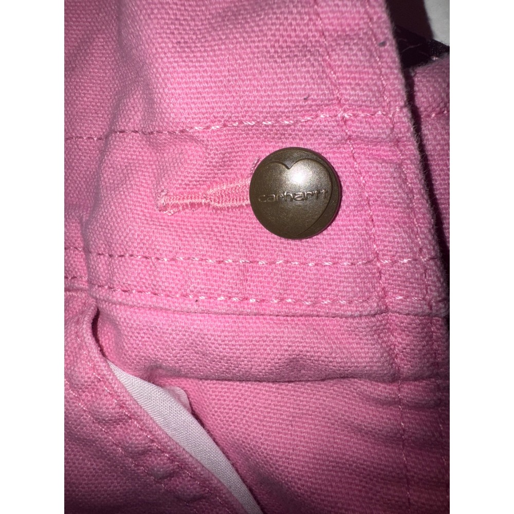 Carhartt Girls Pink Flannel Lined Canvas Bib Overalls 4T - Picture 3 of 8